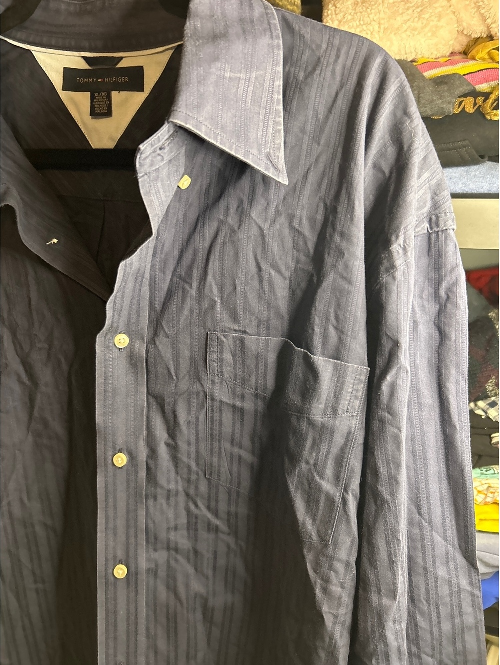Tommy Hilfiger Men's XL Navy Blue Striped Dress Shirt